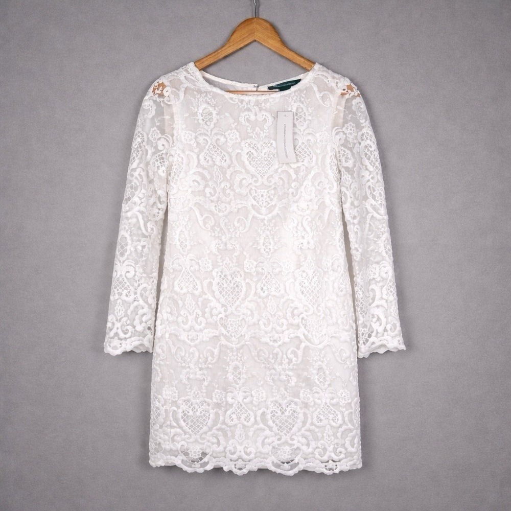 French Connection Dress Womens 6 White Lace Sheer Overlay Bridal Engagement NWT